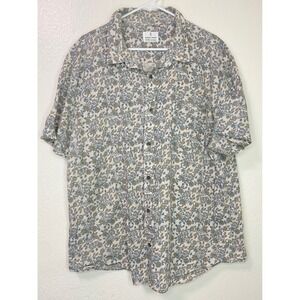 Mutual Weave Mens XXL Linen Cotton Floral Paisley Short Sleeve Button Down Shirt